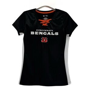 Cincinnati Bengals NFL Team Apparel Women's Medium Black Fitted Shirt Tie Front